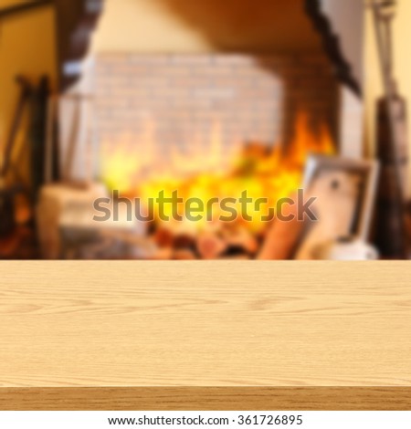 blurred background of fireplace and yellow top 