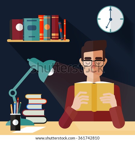 Man Reading Book at Home. Vector illustration in flat style