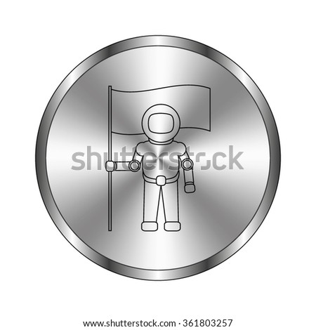 Astronaut with flag - vector icon;  metal button