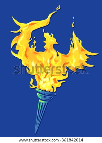 Illustration of a Golden Phoenix Rising Out of a Torch