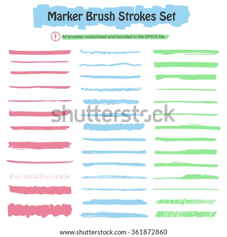 Set of 40 different Marker Brush Stroke. All brushes customized and included in EPS10 file. Collection brush strokes for your design.
