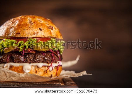 Home made hamburger with lettuce and cheese