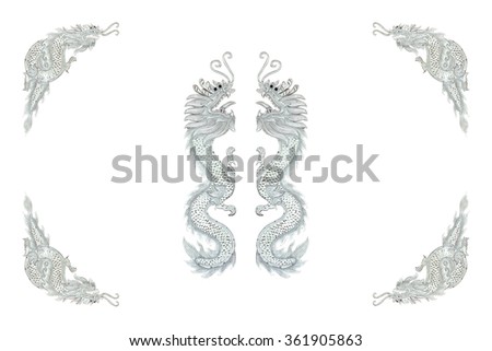 silver dragon frame on white background