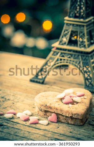 valentine heart cake with decoration and eiffel tower