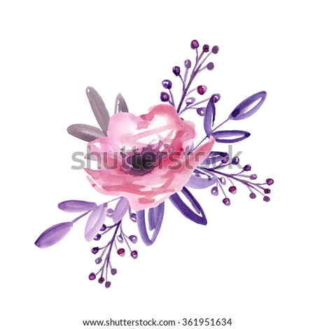 Floral bouquet with pink flower and purple branches