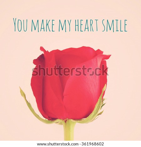 You make my heart smile quote with beautiful red rose 