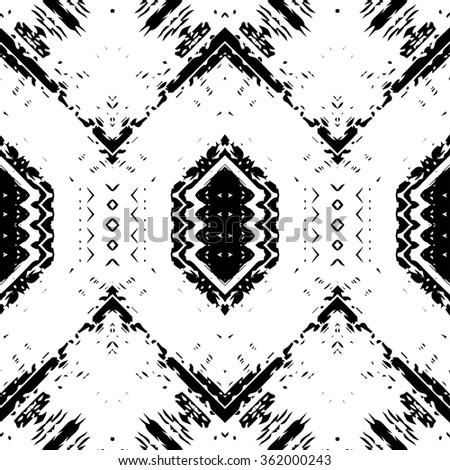 Black and white abstract graphic background, seamless pattern, repeating grunge texture, vector illustration.