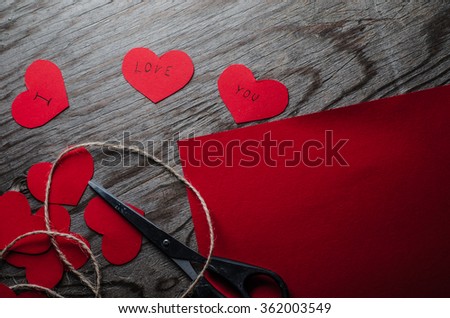 Valentines day,heart,love,gift box,scissors,Rope skein, hemp roll,horizontal photo