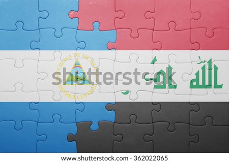 puzzle with the national flag of nicaragua and iraq . concept