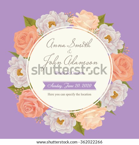Flower wedding invitation card, save the date card, greeting card. Wedding card or invitation with roses background. EPS 10