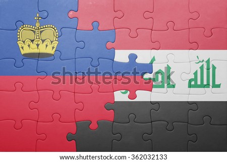 puzzle with the national flag of liechtenstein and iraq . concept