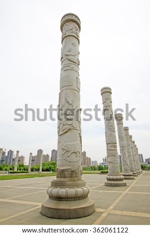 Totem poles in the park, closeup of photo