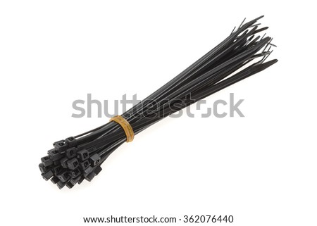 Black plastic cable tie  isolated on white background
