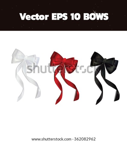 Set of red, white and black bows, Vector illustration. Gift design elements or present decoration