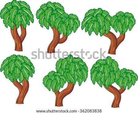 Diversity cartoon of trees set isolated on white for game element