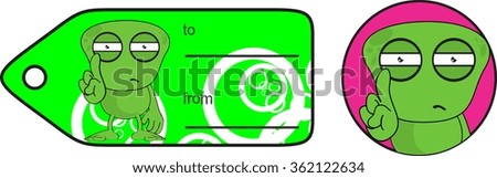 funny alien expression cartoon gift card sticker in vector format very easy to edit