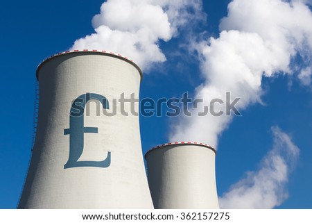 Industrial exhaust pipe with image sigma against the sky and smoke