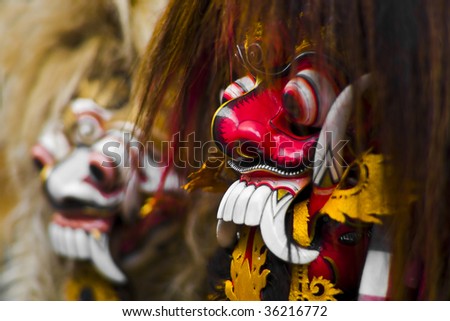Ethnic barong Mask from Bali, made from carved wood.