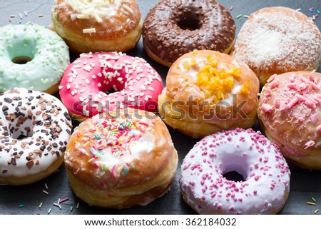Traditional polish sweets doughnuts closeup Royalty-Free Stock Photo #362184032