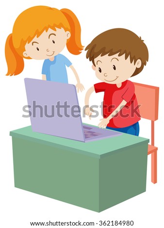 Children working on computer illustration