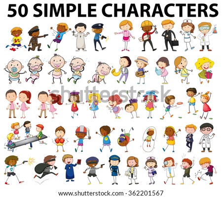 Fifty simple characters doing different things illustration