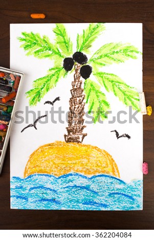 colorful drawing: a desert island