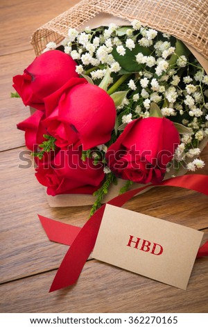 Happy Birthday card Roses  on wooden board, Valentines Day background, wedding day, happy birth day, love u