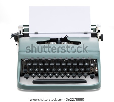 vintage typewriter with blank paper to write text, isolated Royalty-Free Stock Photo #362278880
