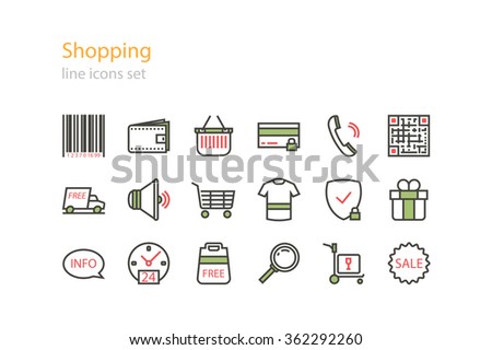 Shopping. Color line icons set. Stock vector.