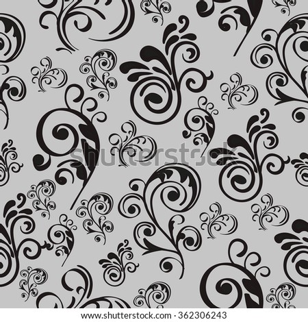black and white floral seamless pattern - vector illustration