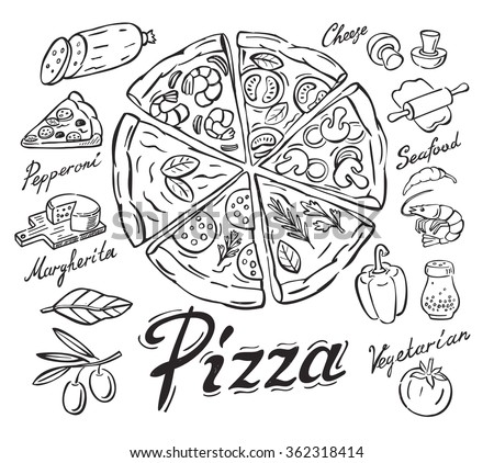 vector black pizza icon on white background