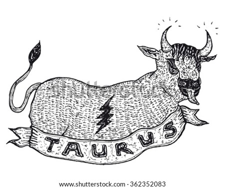 Hand drawn Taurus horoscope sign with banner/
Illustration of a hand drawn Taurus horoscope sign with banner