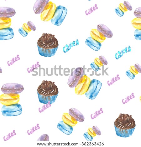 Cake pattern/ watercolor painting. Can be used for postcards, prints, paper wrapping and design

