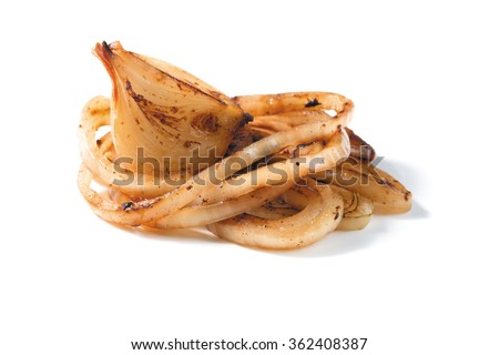 roasted onion pieces on a white background. closeup Royalty-Free Stock Photo #362408387