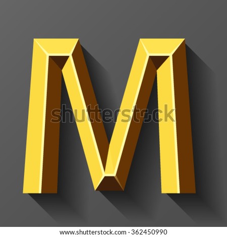 Gold font with bevel, letter M vector