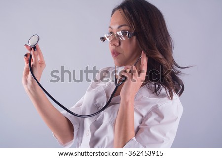 Girl in white nurse uniform