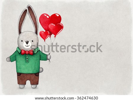 Watercolor illustration of a cute rabbit. Perfect for Valentine greeting cards