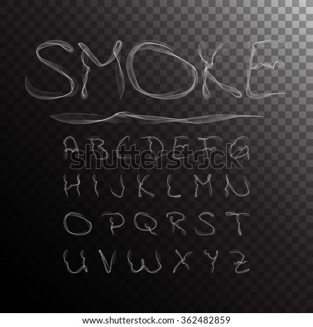 Smoke Alphabet, font, abc on transparent background. Vector illustration. Font, ABC, alphabet set. Font, ABC, alphabet image. Font, ABC, alphabet smoke vector.