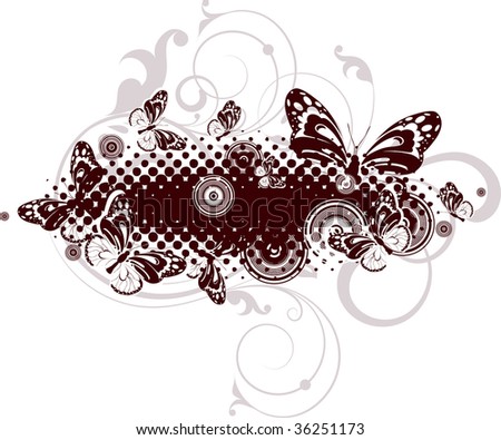 Abstract floral banner with butterflies for design