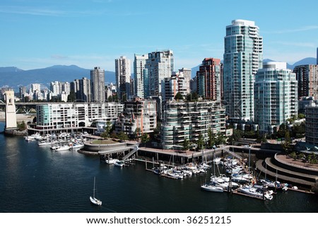 Downtown Vancouver with boats in the foreground