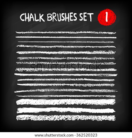 Set of chalk brushes. Grunge lines with chalk texture. Hand drawn design elements on chalkboard background. Vector illustration.  Royalty-Free Stock Photo #362520323