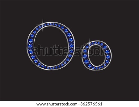 Oo in stunning blue sapphire precious round jewels set into a 2-level silver gradient channel setting, isolated on black. Vector EPS-10 file, transparency used. 