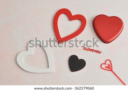 Valentine's Day. A variety of hearts isolated on a white background with the word I love you