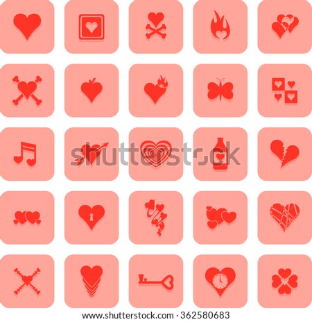 flat heart icons set