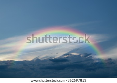Nature cloudscape with blue sky and white cloud with rainbow