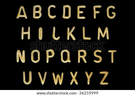 Alphabet soup pasta font. Typographic characters made from kids food. Royalty-Free Stock Photo #36259999
