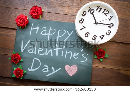 Chalkboard With English Text Happy Valentines Day. Many Red rose