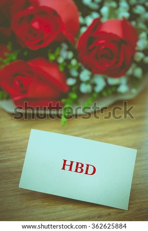Happy Birthday vintace card Roses  on wooden board, Valentines Day background, wedding day, happy birth day, love u