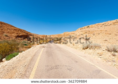 Winding Asphalt Road in the Negev Desert in Israel
