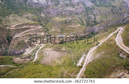Mountain landscape. The landscape in Armenia (Tatev). Road in the mountains on a cliff. 